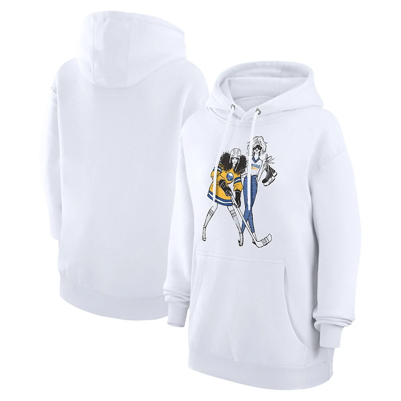 Women's G-III 4Her by Carl Banks  White Buffalo Sabres Hockey Girls Fleece Pullover Hoodie