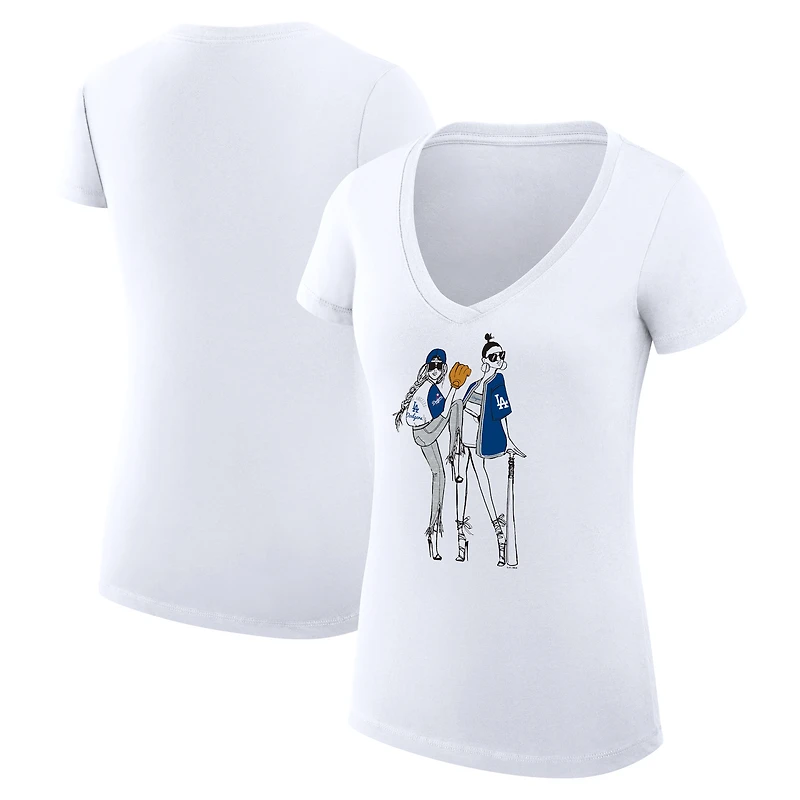 Women's G-III 4Her by Carl Banks White Los Angeles Dodgers Super-Slim Fit Lightweight Baseball V-Neck T-Shirt