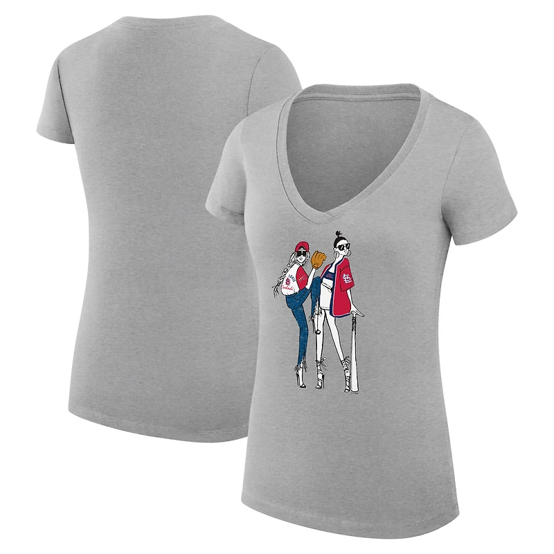 Women's G-III 4Her by Carl Banks Heather Gray St. Louis Cardinals Super-Slim Fit Lightweight Baseball V-Neck T-Shirt