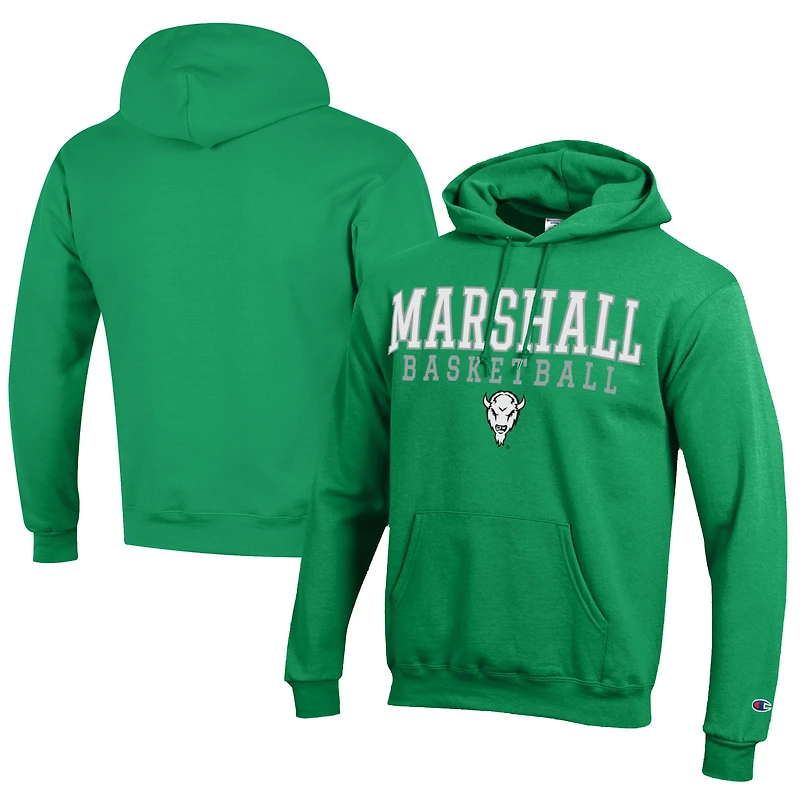 Men's Champion  Kelly Green Marshall Thundering Herd Stacked Logo Basketball Eco Powerblend Pullover Hoodie