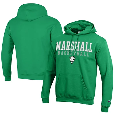 Men's Champion  Kelly Green Marshall Thundering Herd Stacked Logo Basketball Eco Powerblend Pullover Hoodie