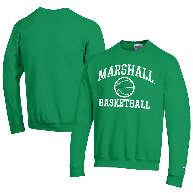 Men's Champion  Kelly Green Marshall Thundering Herd Icon Logo Basketball Eco Powerblend Pullover Sweatshirt