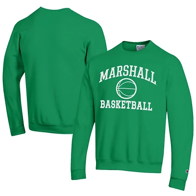 Men's Champion  Kelly Green Marshall Thundering Herd Icon Logo Basketball Eco Powerblend Pullover Sweatshirt