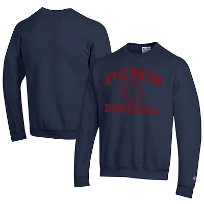 Men's Champion  Navy Pennsylvania Quakers Icon Logo Basketball Eco Powerblend Pullover Sweatshirt