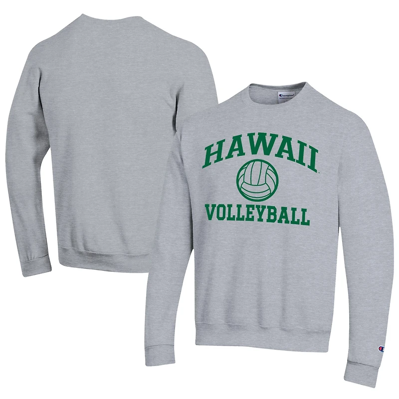 Men's Champion  Gray Hawaii Rainbow Warriors Icon Logo Volleyball Eco Powerblend Pullover Sweatshirt
