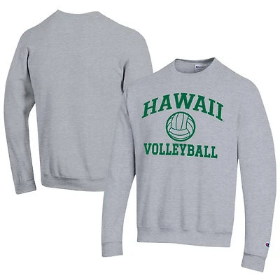 Men's Champion  Gray Hawaii Rainbow Warriors Icon Logo Volleyball Eco Powerblend Pullover Sweatshirt