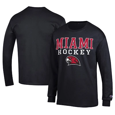 Men's Champion Black Miami University RedHawks Icon Logo Hockey Jersey Long Sleeve T-Shirt