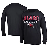 Men's Champion  Black Miami University RedHawks Icon Logo Hockey Jersey Long Sleeve T-Shirt