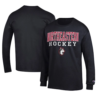 Men's Champion  Black Northeastern Huskies Icon Logo Hockey Jersey Long Sleeve T-Shirt
