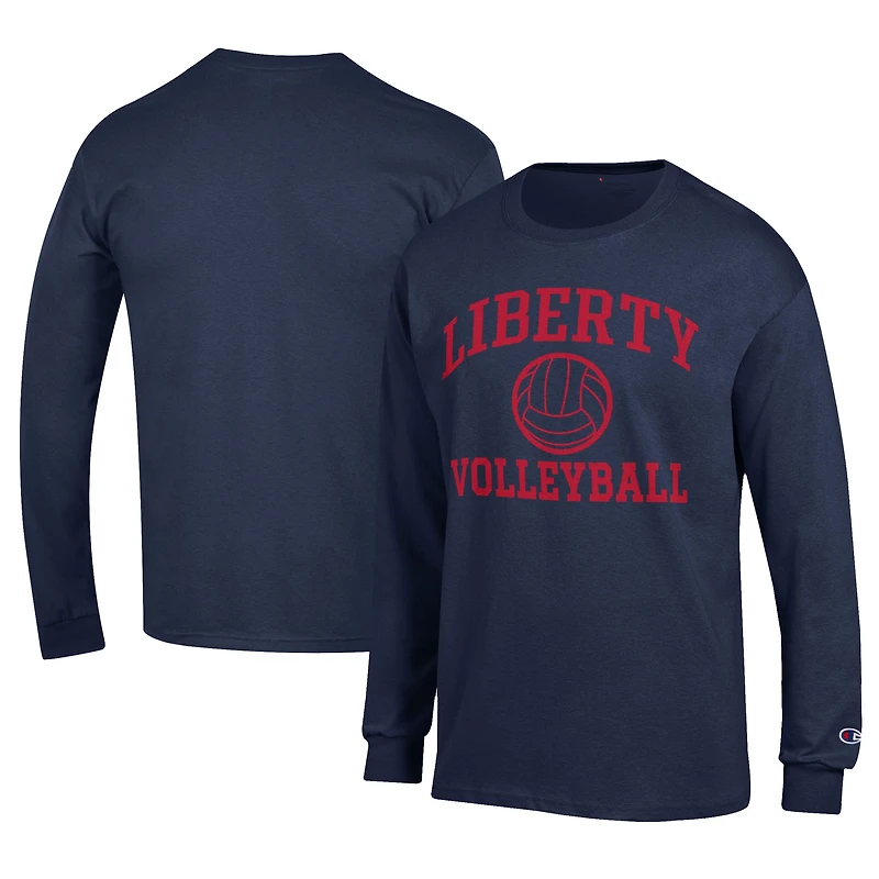 Men's Champion Navy Liberty Flames Stacked Logo Volleyball Jersey Long Sleeve T-Shirt
