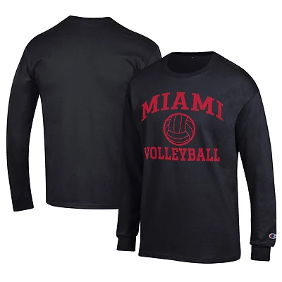Men's Champion Black Miami University RedHawks Stacked Logo Volleyball Jersey Long Sleeve T-Shirt
