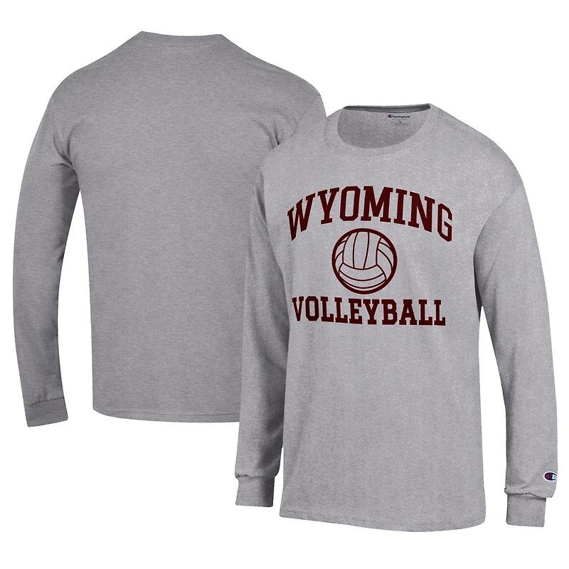 Men's Champion Gray Wyoming Cowboys Stacked Logo Volleyball Jersey Long Sleeve T-Shirt
