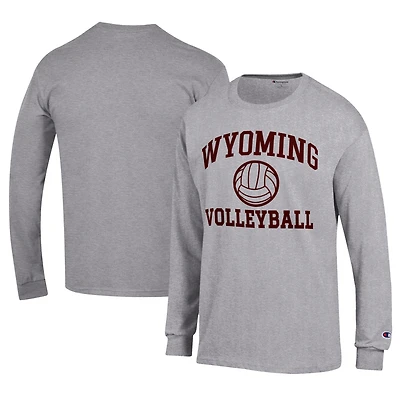 Men's Champion  Gray Wyoming Cowboys Stacked Logo Volleyball Jersey Long Sleeve T-Shirt