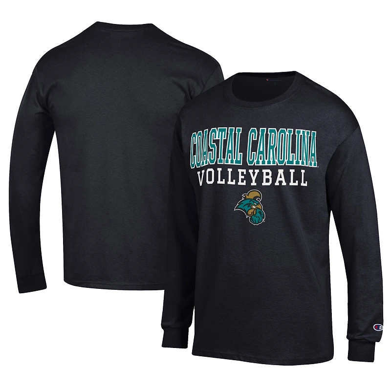 Men's Champion  Black Coastal Carolina Chanticleers Stacked Logo Volleyball Jersey Long Sleeve T-Shirt