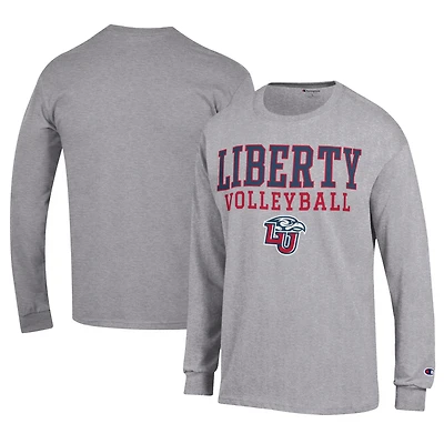 Men's Champion  Gray Liberty Flames Stacked Logo Volleyball Jersey Long Sleeve T-Shirt