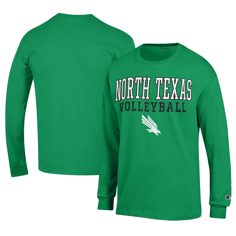 Men's Champion  Kelly Green North Texas Mean Green Stacked Logo Volleyball Jersey Long Sleeve T-Shirt