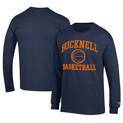 Men's Champion  Navy Bucknell Bison Icon Logo Basketball Jersey Long Sleeve T-Shirt