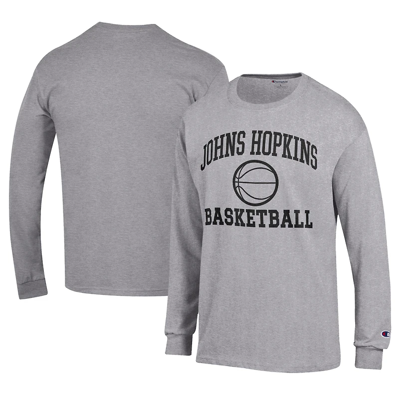 Men's Champion  Gray Johns Hopkins Blue Jays Icon Logo Basketball Jersey Long Sleeve T-Shirt