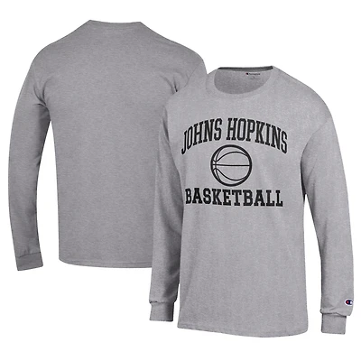 Men's Champion  Gray Johns Hopkins Blue Jays Icon Logo Basketball Jersey Long Sleeve T-Shirt