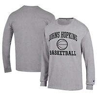 Men's Champion  Gray Johns Hopkins Blue Jays Icon Logo Basketball Jersey Long Sleeve T-Shirt