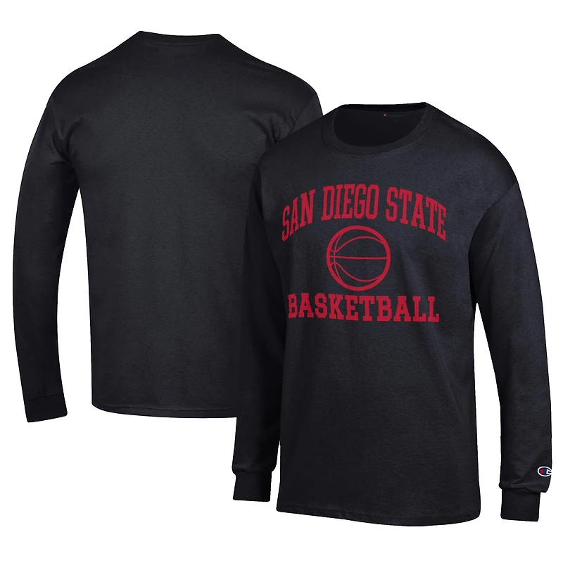 Men's Champion  Black San Diego State Aztecs Icon Logo Basketball Jersey Long Sleeve T-Shirt