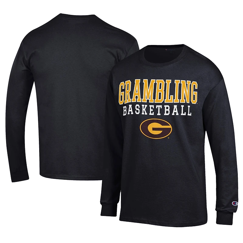 Men's Champion  Black Grambling Tigers Icon Logo Basketball Jersey Long Sleeve T-Shirt