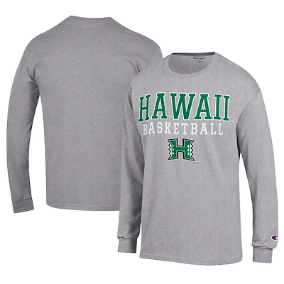 Men's Champion  Gray Hawaii Rainbow Warriors Icon Logo Basketball Jersey Long Sleeve T-Shirt