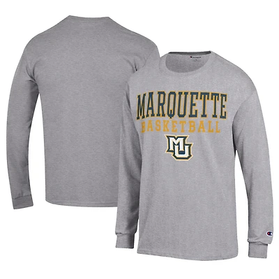 Men's Champion  Gray Marquette Golden Eagles Icon Logo Basketball Jersey Long Sleeve T-Shirt