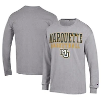 Men's Champion  Gray Marquette Golden Eagles Icon Logo Basketball Jersey Long Sleeve T-Shirt