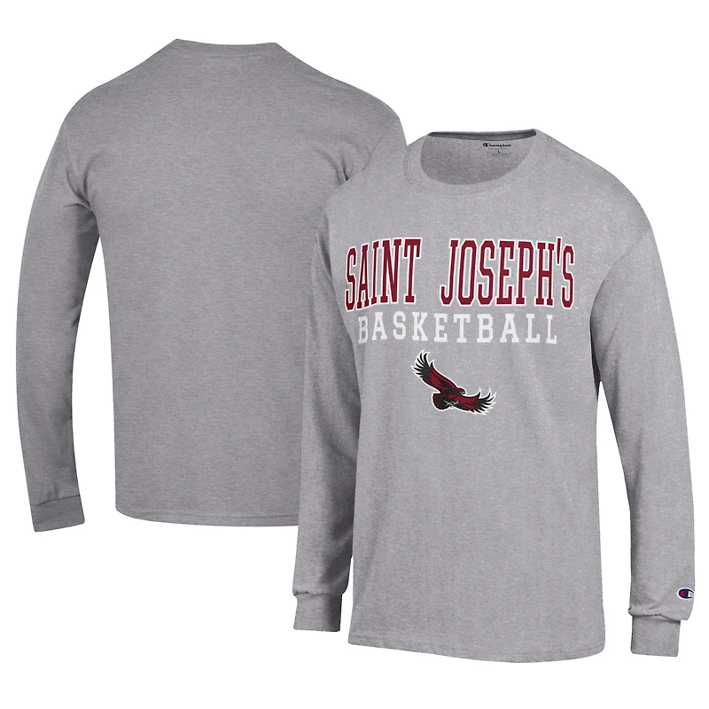 Men's Champion  Gray Saint Joseph's Hawks Icon Logo Basketball Jersey Long Sleeve T-Shirt