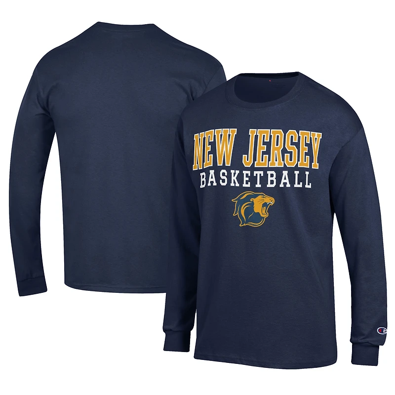 Men's Champion  Navy College of New Jersey Lions Icon Logo Basketball Jersey Long Sleeve T-Shirt