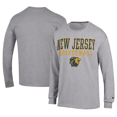 Men's Champion  Gray College of New Jersey Lions Icon Logo Basketball Jersey Long Sleeve T-Shirt