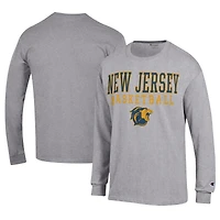 Men's Champion  Gray College of New Jersey Lions Icon Logo Basketball Jersey Long Sleeve T-Shirt
