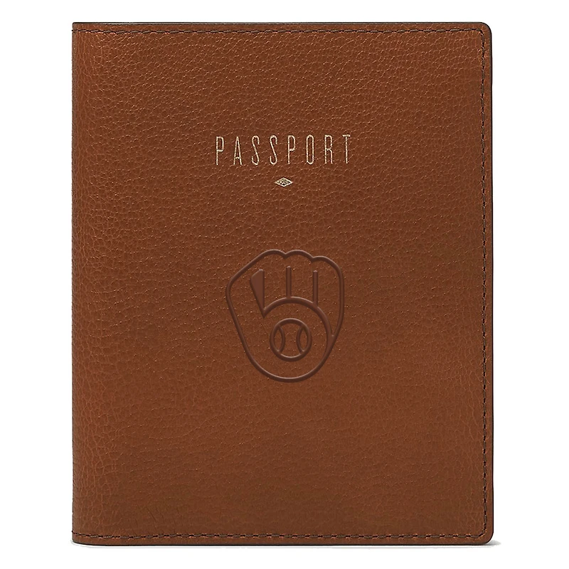 Fossil Brown Milwaukee Brewers Travel RFID Passport Case