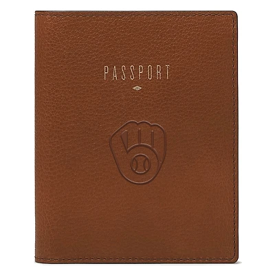 Fossil Brown Milwaukee Brewers Travel RFID Passport Case