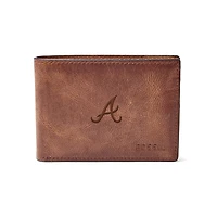 Fossil Brown Atlanta Braves Leather Derrick Front Pocket Bifold Wallet