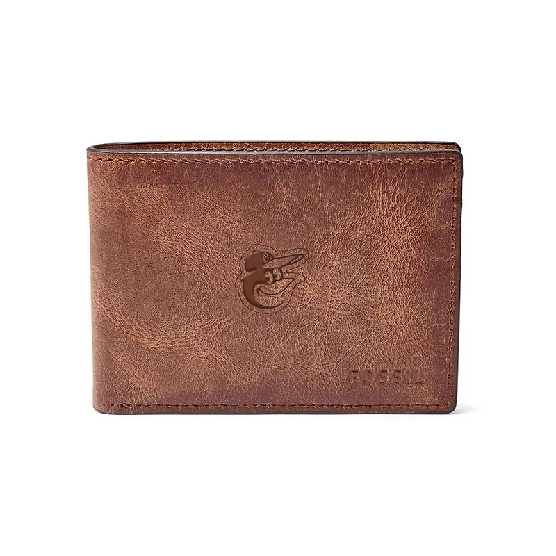 Fossil Brown Baltimore Orioles Leather Derrick Front Pocket Bifold Wallet