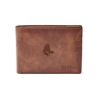 Fossil Brown Boston Red Sox Leather Derrick Front Pocket Bifold Wallet