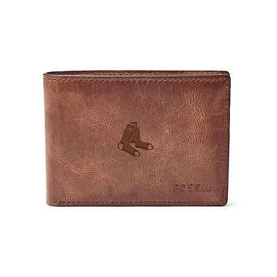 Fossil Brown Boston Red Sox Leather Derrick Front Pocket Bifold Wallet
