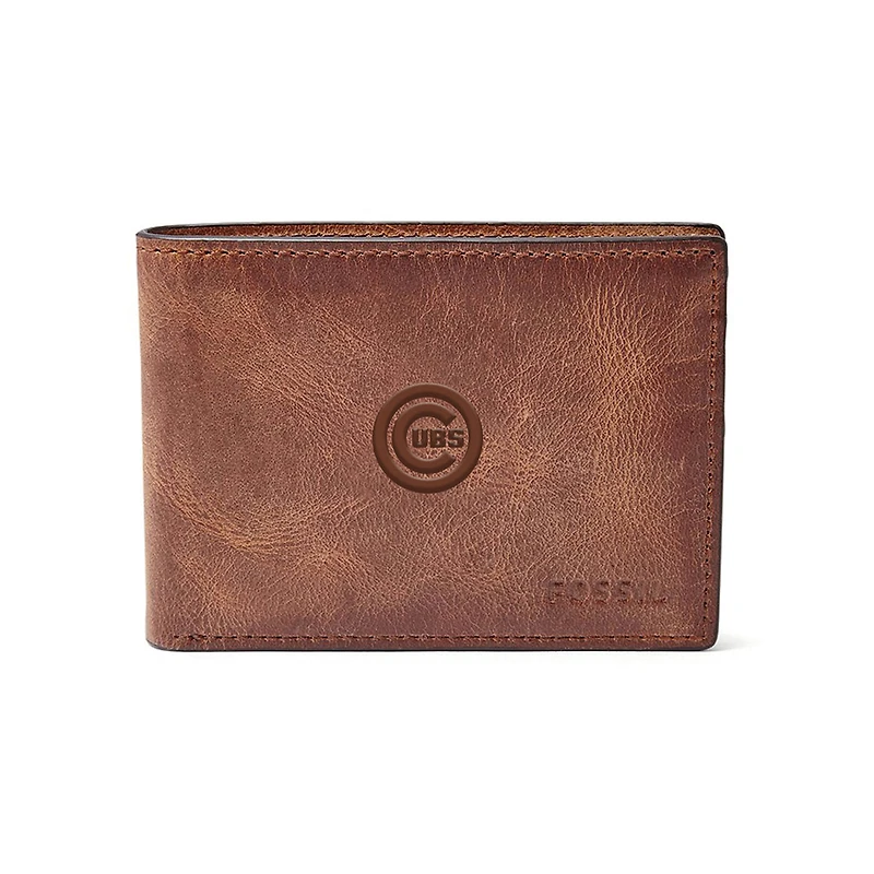 Fossil Brown Chicago Cubs Leather Derrick Front Pocket Bifold Wallet