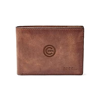 Fossil Brown Chicago Cubs Leather Derrick Front Pocket Bifold Wallet