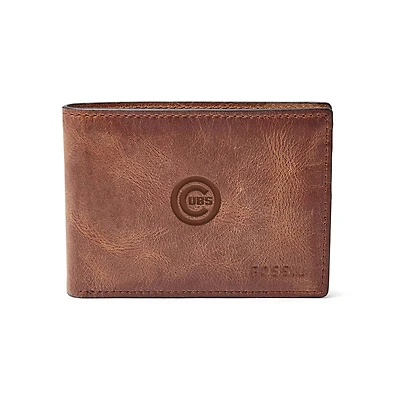 Fossil Brown Chicago Cubs Leather Derrick Front Pocket Bifold Wallet
