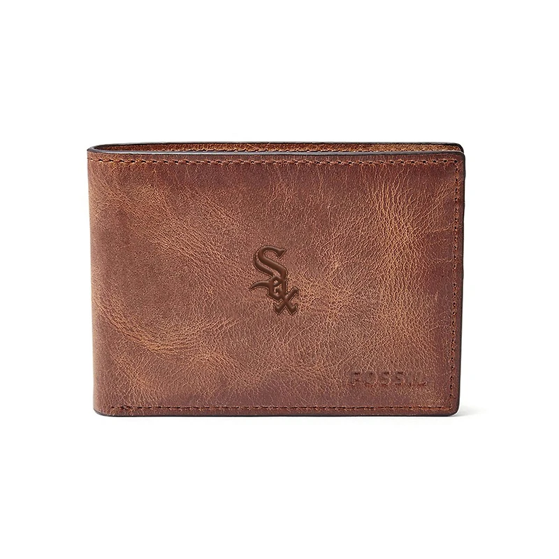 Fossil Brown Chicago White Sox Leather Derrick Front Pocket Bifold Wallet
