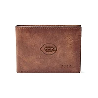 Fossil Brown Cincinnati Reds Leather Derrick Front Pocket Bifold Wallet