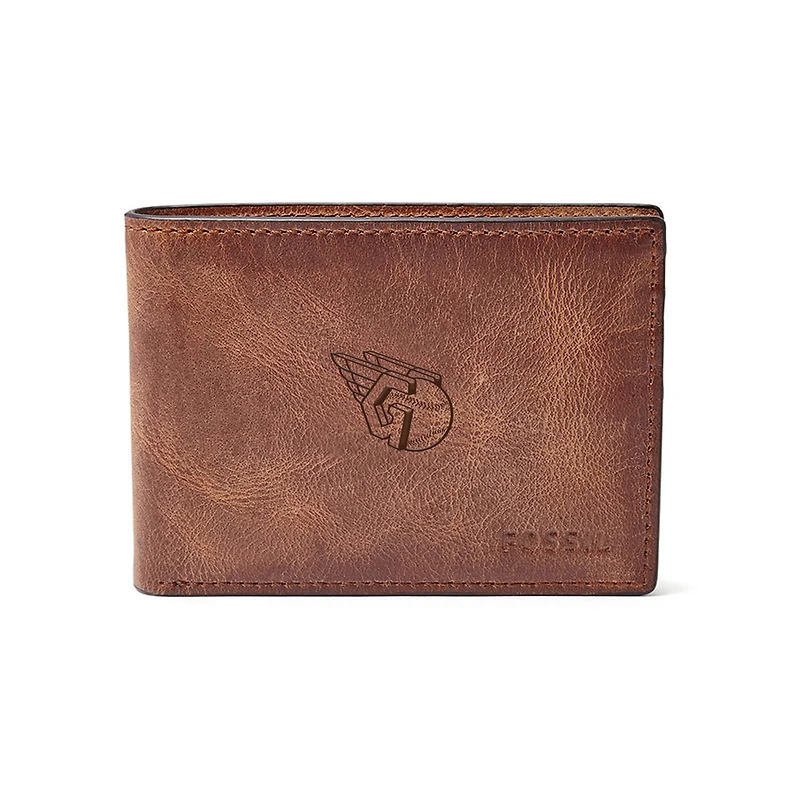 Fossil Brown Cleveland Guardians Leather Derrick Front Pocket Bifold Wallet