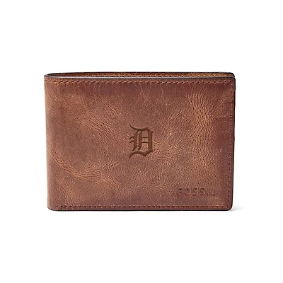 Fossil Brown Detroit Tigers Leather Derrick Front Pocket Bifold Wallet