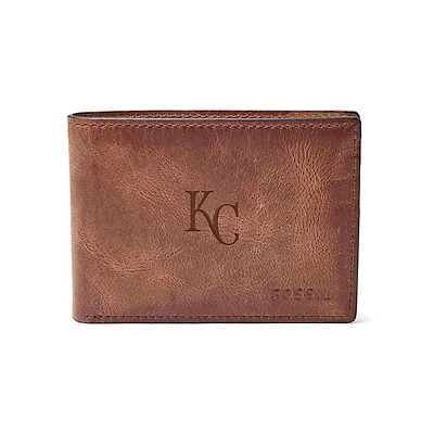 Fossil Brown Kansas City Royals Leather Derrick Front Pocket Bifold Wallet