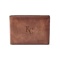 Fossil Brown Kansas City Royals Leather Derrick Front Pocket Bifold Wallet