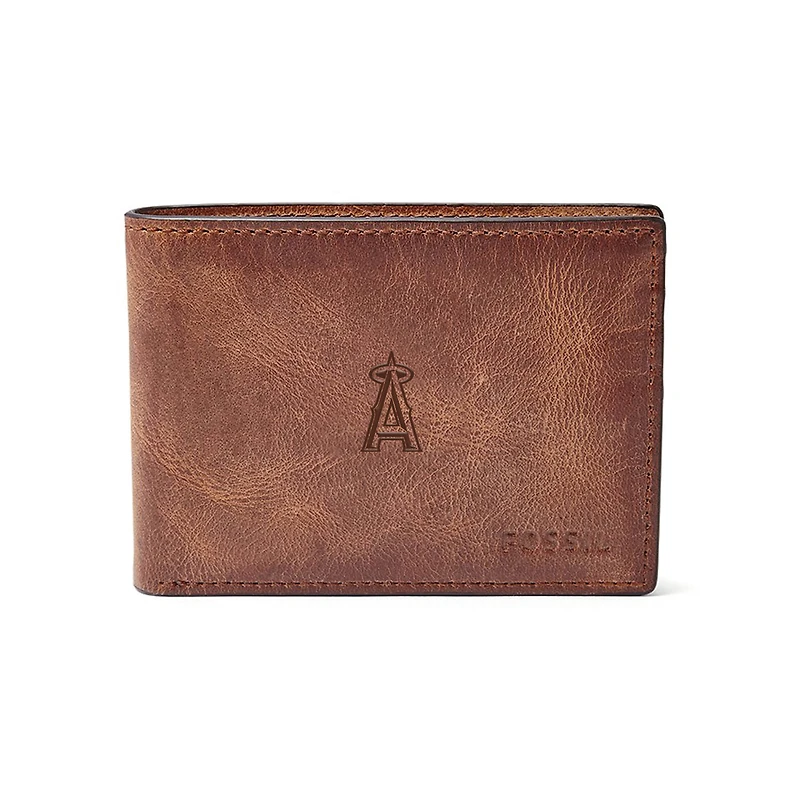 Fossil Brown Los Angeles Angels Leather Derrick Front Pocket Bifold Wallet