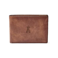 Fossil Brown Los Angeles Angels Leather Derrick Front Pocket Bifold Wallet